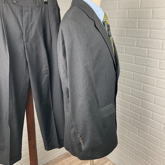 Ralph Lauren Chaps Suit Men 42 34Wx28L Gray Blue Pinstripe Cashmere‎ Wool Canada - Picture 5 of 16